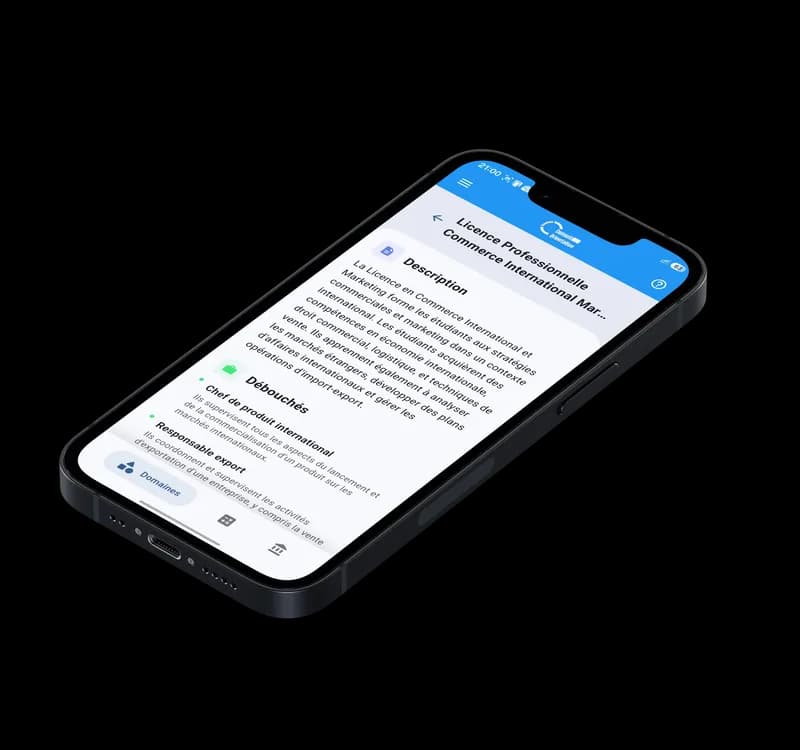 Fiche détaillée d'une formation universitaire et de ses débouchés métiers sur l'application Conseil d'Orientation
